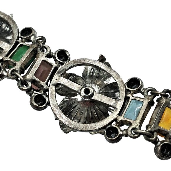 VIntage Rhinestone Bracelet Multicolored Stones Floral Links Flower Costume Jewe - Picture 8 of 13